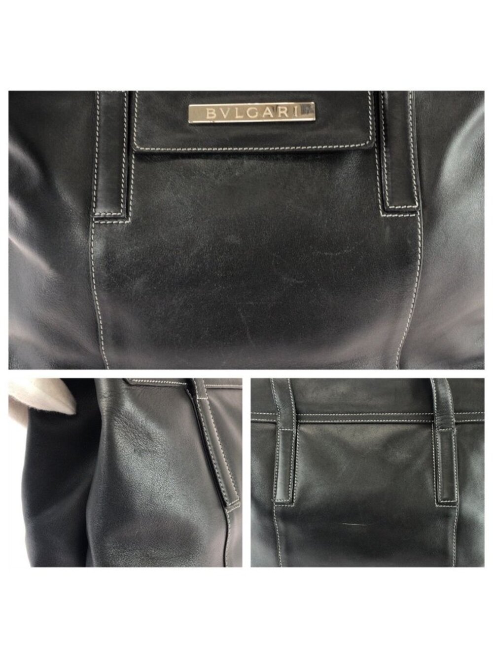 Bvlgari Vintage 2-Way Black Silver Leather Tote Shoulder Bag - Picture 5 of 9